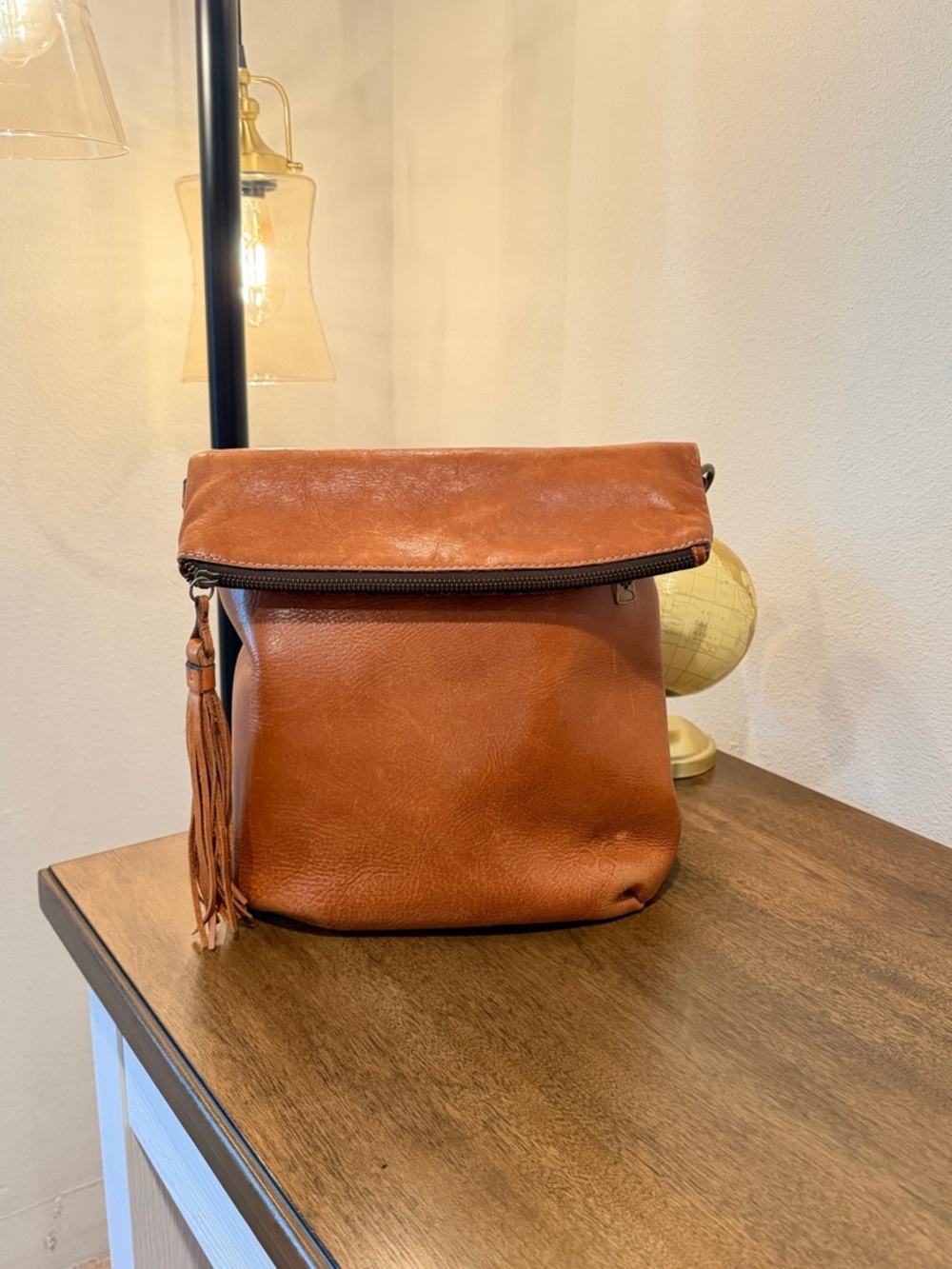 Patricia Nash Cognac Brown  Fold-Top Crossbody Backpack